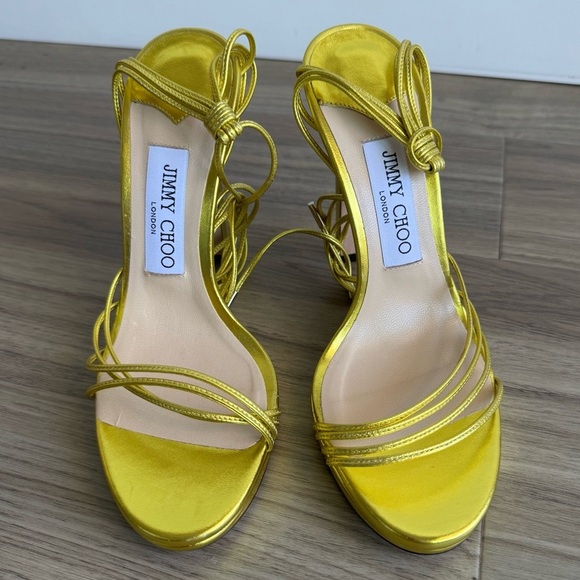 NWOT Jimmy Choo Antia Ankle Wrap Sandal Acid Yellow Size 38 - Picture 10 of 10